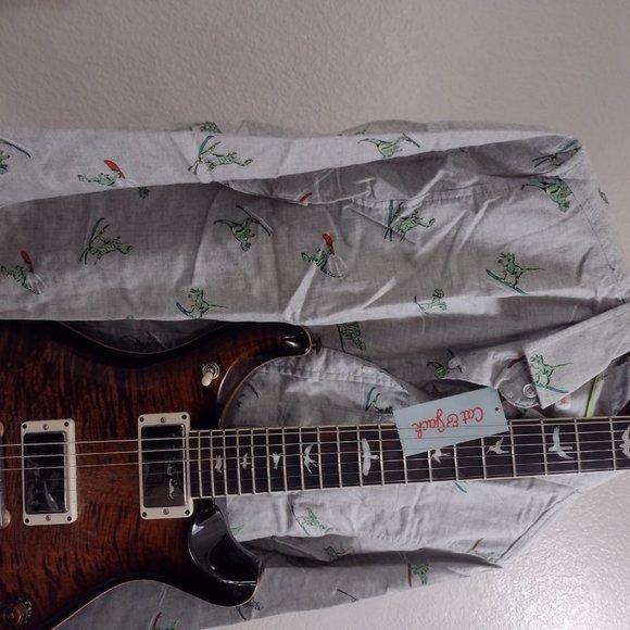 BOYS Dinosaur Shirt Gray Surfing Cat & Jack Button Down Long Sleeve  NWT - Picture 4 of 9